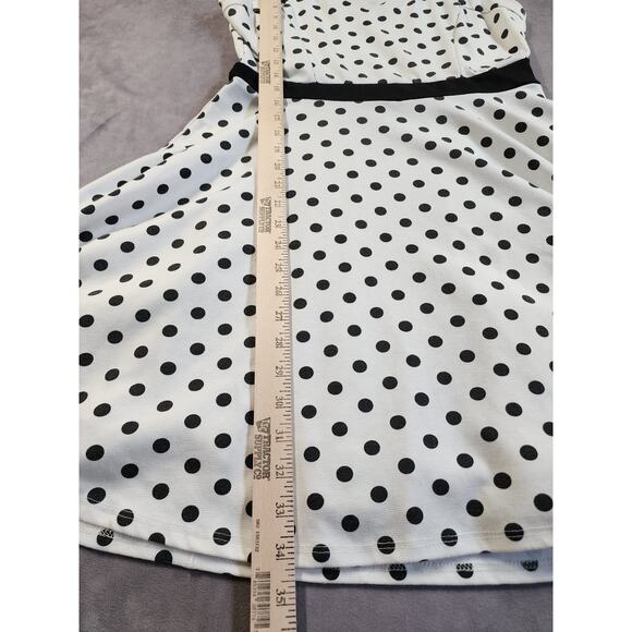 ModCloth Yellow Star Dress Size Large White Black Polka Dot Keyhole Cap Sleeve - Picture 7 of 10